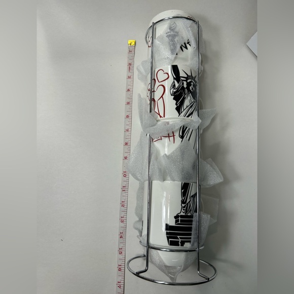 CLARO - Porcelain 12oz Stackable Statue of Liberty Mug Set w/ Chrome Rack - BNIB - Picture 10 of 12